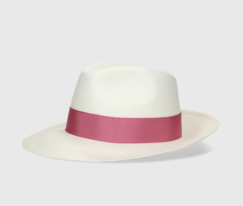 Hats Borsalino Giulietta Panama Hat White Ribbon Pink MEDIUM / White Apoella