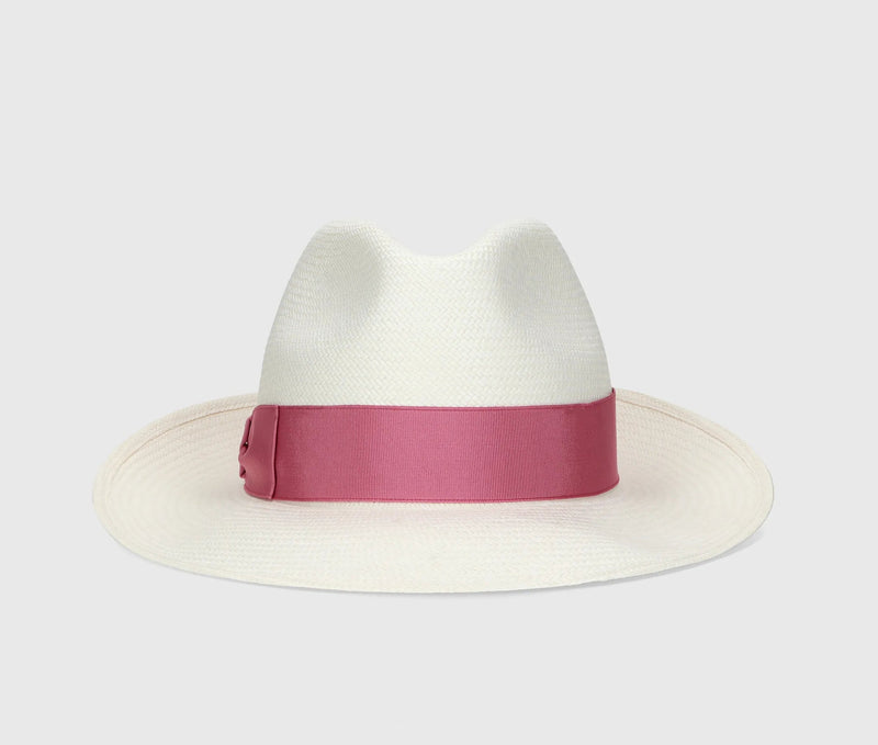 Hats Borsalino Giulietta Panama Hat White Ribbon Pink MEDIUM / White Apoella