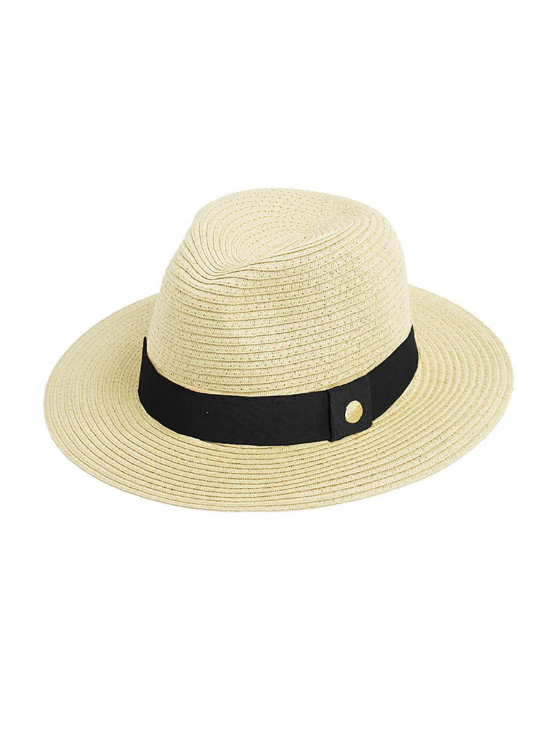 Hats Melissa Odabash Fedora Hat Beige/Black O/S / Beige Apoella