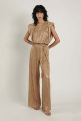 Jumpsuit Sabina Musayev Nectar Sleeveless Pleated Jumpsuit Pecal Gold Metallic Apoella