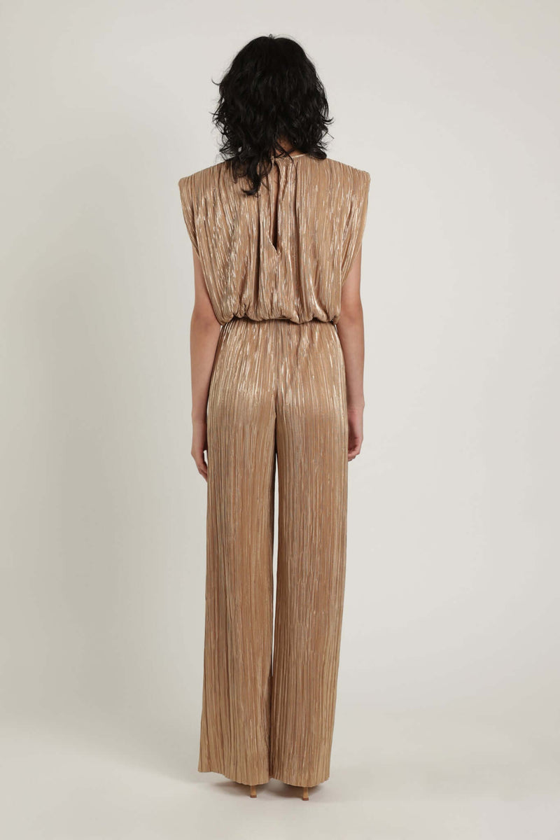 Jumpsuit Sabina Musayev Nectar Sleeveless Pleated Jumpsuit Pecal Gold Metallic Apoella