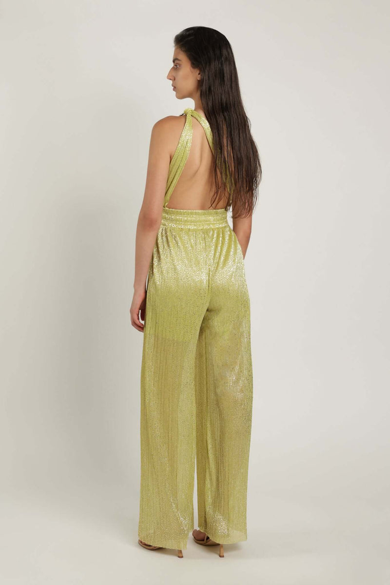 Jumpsuit Sabina Musayev Portea One Shoulder Jumpsuit W . Open Back Olive Green Sparkle Apoella