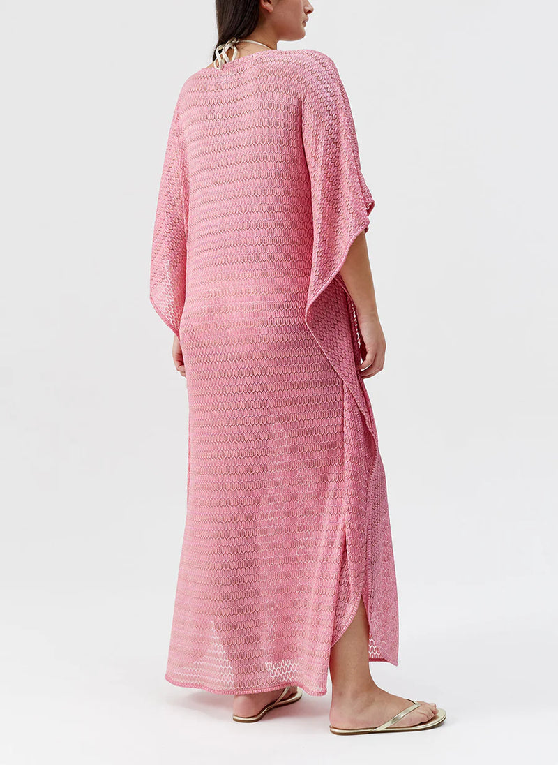 June V Neck Knit Maxi Caftan Pink