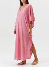 June V Neck Knit Maxi Caftan Pink