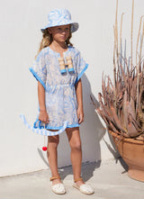 Kids Dresses Marie Raxevsky Sleeveless Pom Pom Caftan Thalassa Blue Apoella