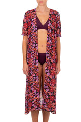 Kimono Emmanuela Swimwear Amore Long Kimono Bordeaux/Purple Flowers Apoella