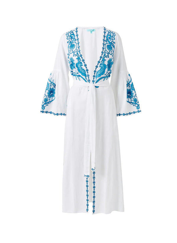 Kimono Melissa Odabash Romilly Long Belted Kimono White/Blue Apoella