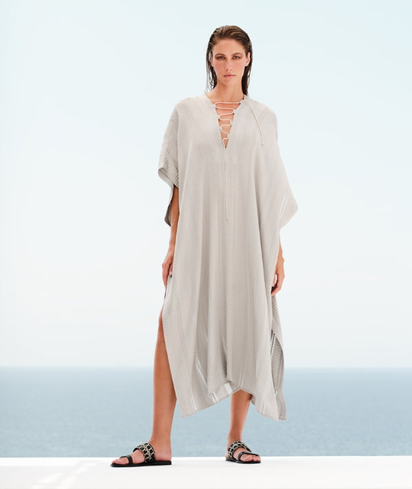 Limpet Lace Up Textured Silk Caftan Silver