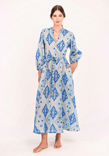 Marigold Long Sleeve Maxi Dress Blue Ikat