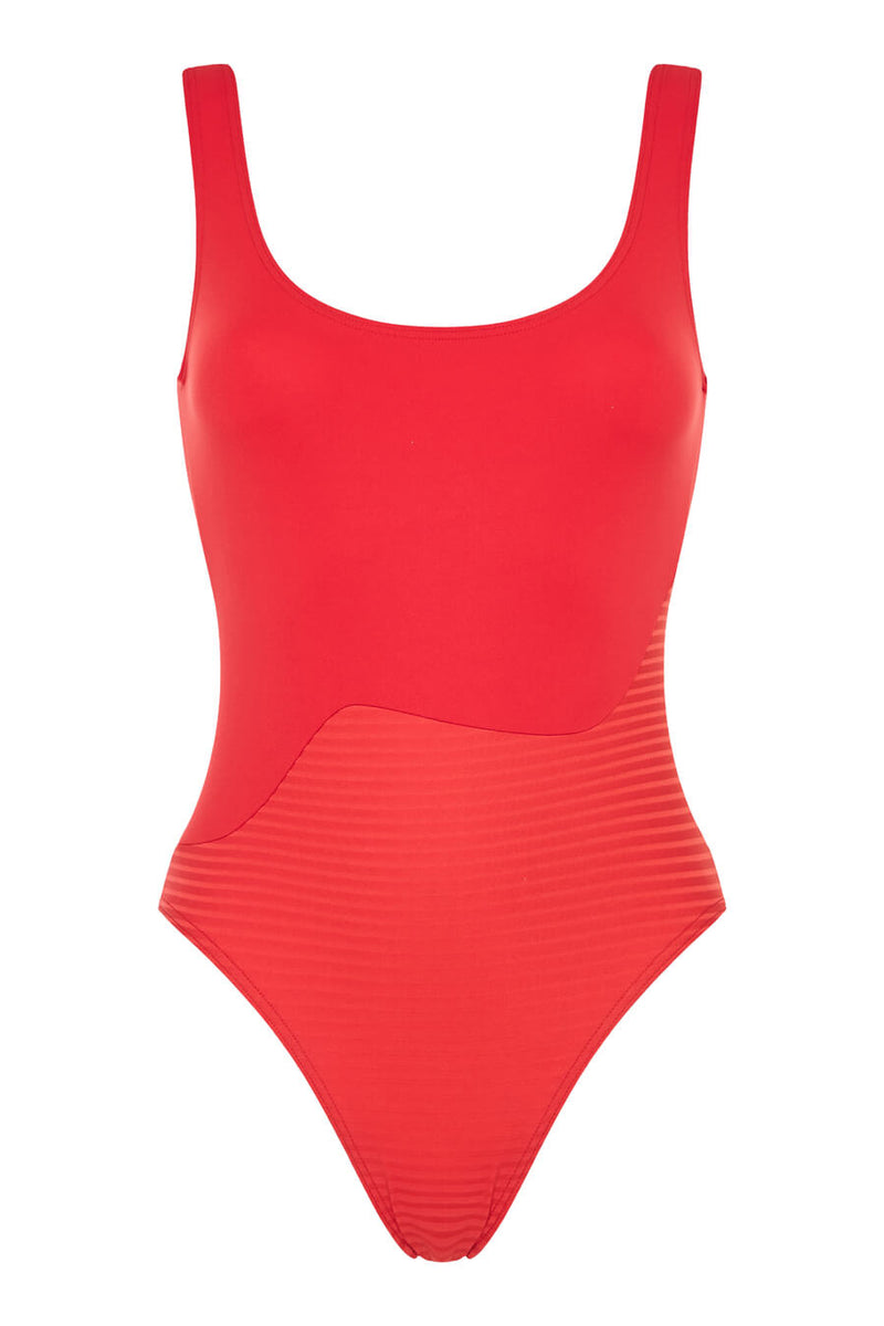- Marine Over The Shoulder One Piece Red Apoella