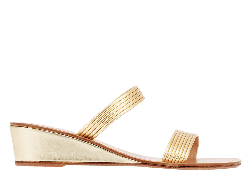 - Melia 70s Disco Low Wedge Sandals Gold Apoella