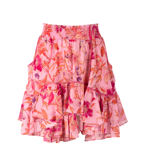 Misa Los Angeles Soma Mini Ruffled Skirt Fire Floral Mix Apoella