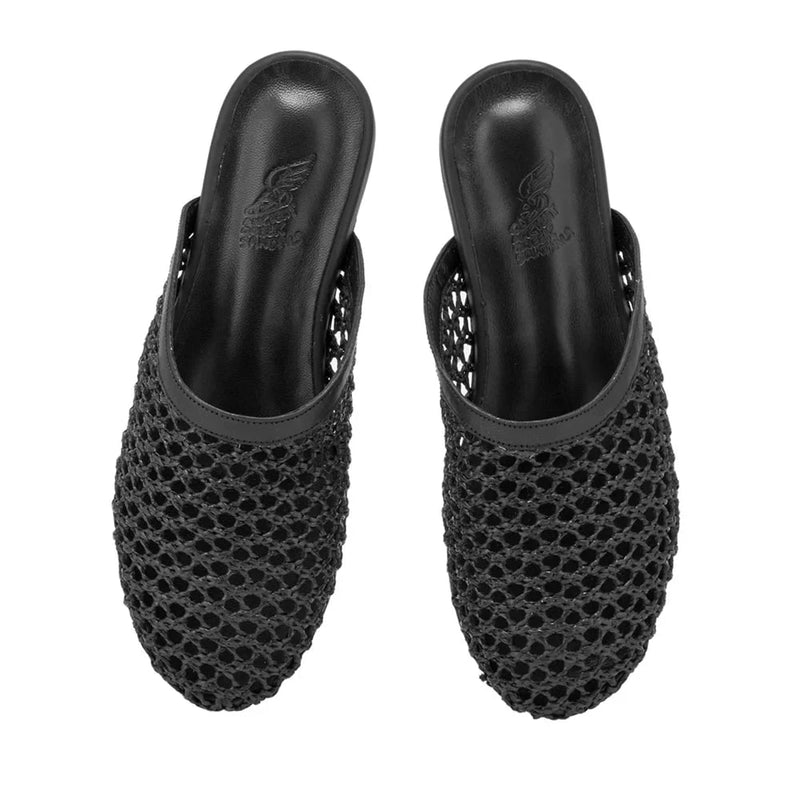 Mules Ancient Greek Sandals Slipper Raffia Mules Black Apoella