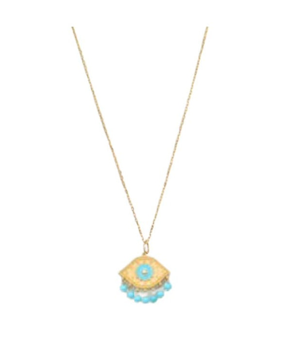 Necklaces Antonia Karra Paisley Enamel Eye Necklace Turquoise Stones Gold Pl O/S Apoella