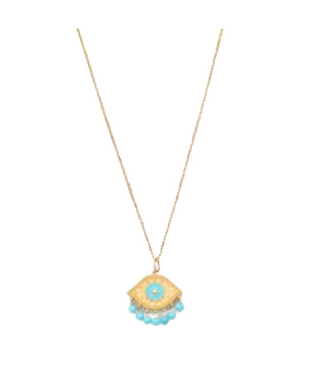 Necklaces Antonia Karra Paisley Enamel Eye Necklace Turquoise Stones Gold Pl O/S Apoella