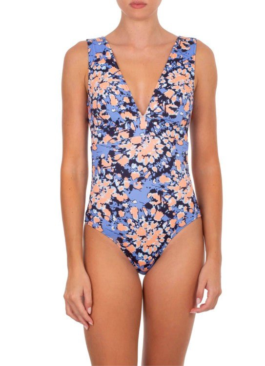 One-Piece Emmanuela Swimwear Amber V Neck One-piece Blue/Orange/Black Apoella