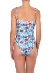 One-Piece Emmanuela Swimwear Daisy Strap One-piece Blue/white Flowers Apoella
