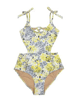 One-Piece Emmanuela Swimwear Elle Cut Out Ruffled One-piece Yellow Floral Apoella