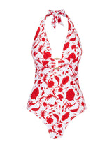 One-Piece Heidi Klein Evia Rectangle Halterneck One Piece Floral White/Red M / Floral White Red Apoella