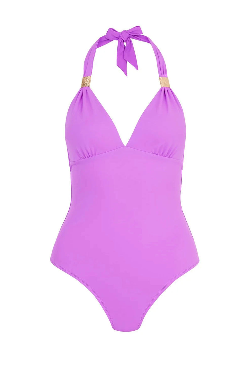 One-Piece Heidi Klein Huatulco Adjustable V Neck One Piece Purple Apoella