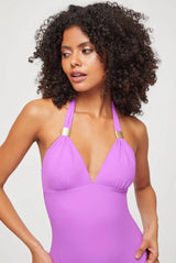 One-Piece Heidi Klein Huatulco Adjustable V Neck One Piece Purple Apoella