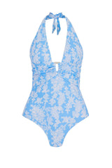 One-Piece Heidi Klein Playa Paraiso Rectangle Halter One Piece Light Blue Floral Apoella