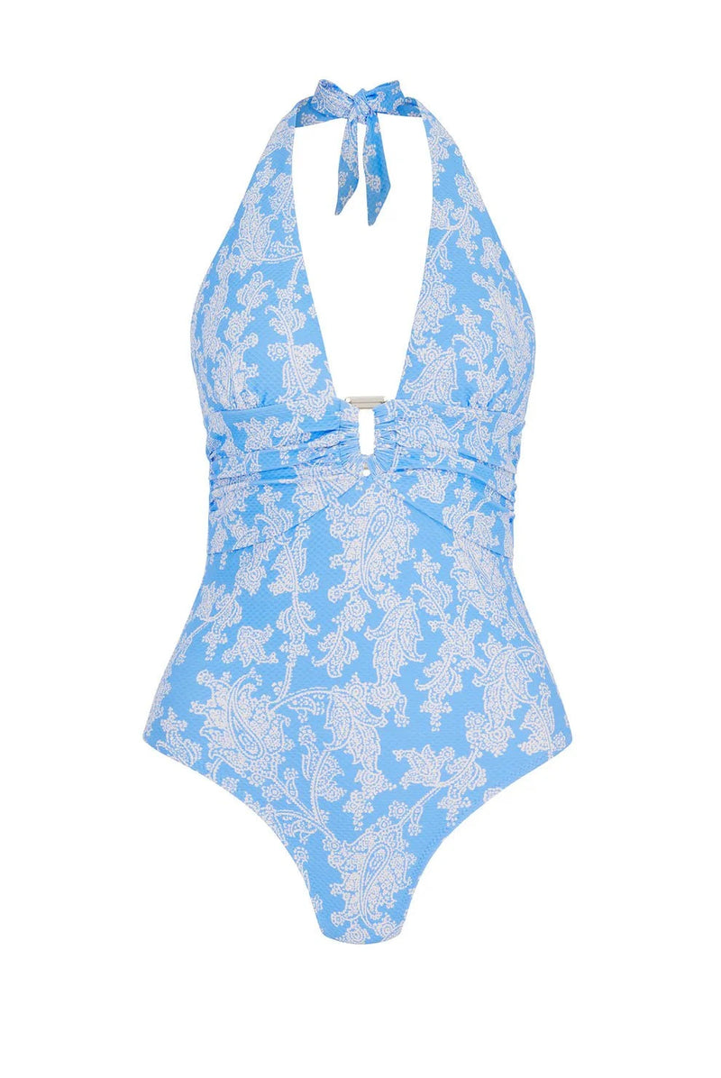 One-Piece Heidi Klein Playa Paraiso Rectangle Halter One Piece Light Blue Floral Apoella