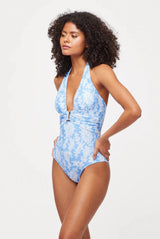 One-Piece Heidi Klein Playa Paraiso Rectangle Halter One Piece Light Blue Floral Apoella
