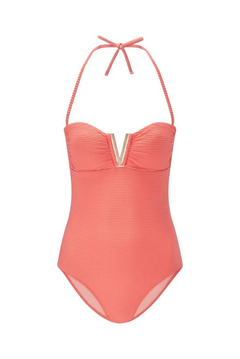 One-Piece Heidi Klein Tortola V-bar Bandeau One Piece Coral Apoella