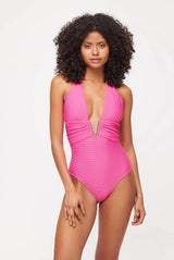 One-Piece Heidi Klein Tulum V-bar Halter One Piece Pink Apoella
