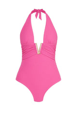 One-Piece Heidi Klein Tulum V-bar Halter One Piece Pink Apoella