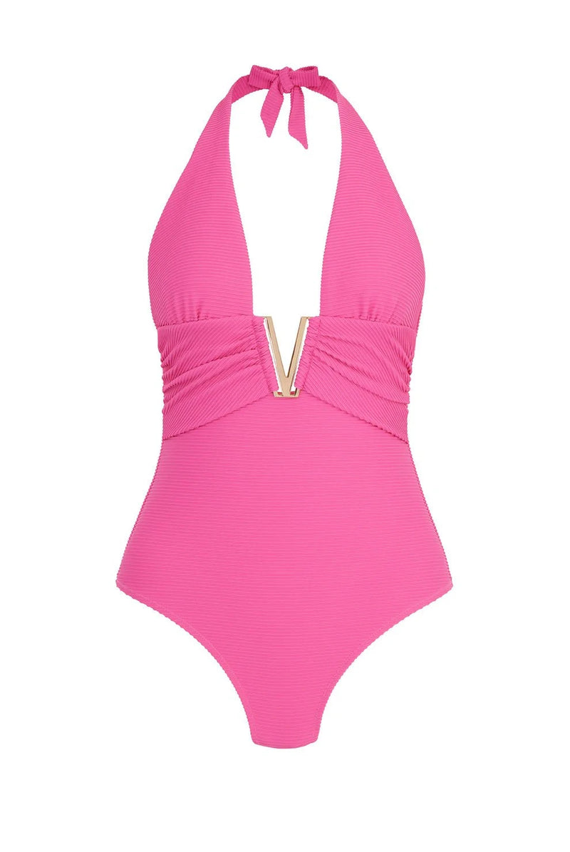 One-Piece Heidi Klein Tulum V-bar Halter One Piece Pink Apoella
