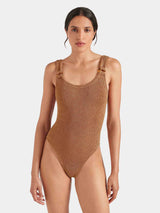 One-Piece Hunza G Domino Classic Hoops One Piece Metallic Cocoa O/S / Metallic Cocoa Apoella