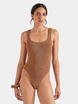 One-Piece Hunza G Square Neck Low Back One Piece Metallic Cocoa O/S / Metallic Cocoa Apoella
