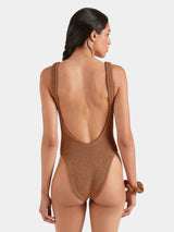 One-Piece Hunza G Square Neck Low Back One Piece Metallic Cocoa O/S / Metallic Cocoa Apoella