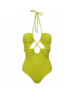 One-Piece Ma Boo Fancy Halterneck Cut Out One Piece Lime Apoella