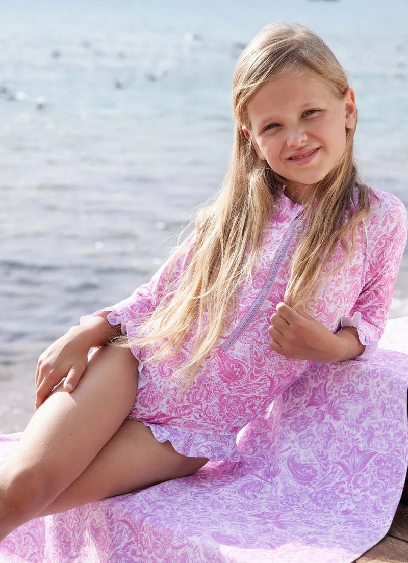One-Piece Marie Raxevsky Long Sleeve Zip Surf Suit Paisley Pink Apoella