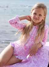 One-Piece Marie Raxevsky Long Sleeve Zip Surf Suit Paisley Pink Apoella