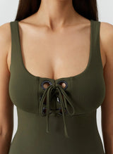 One-Piece Melissa Odabash London Lace Up One Piece Olive Apoella