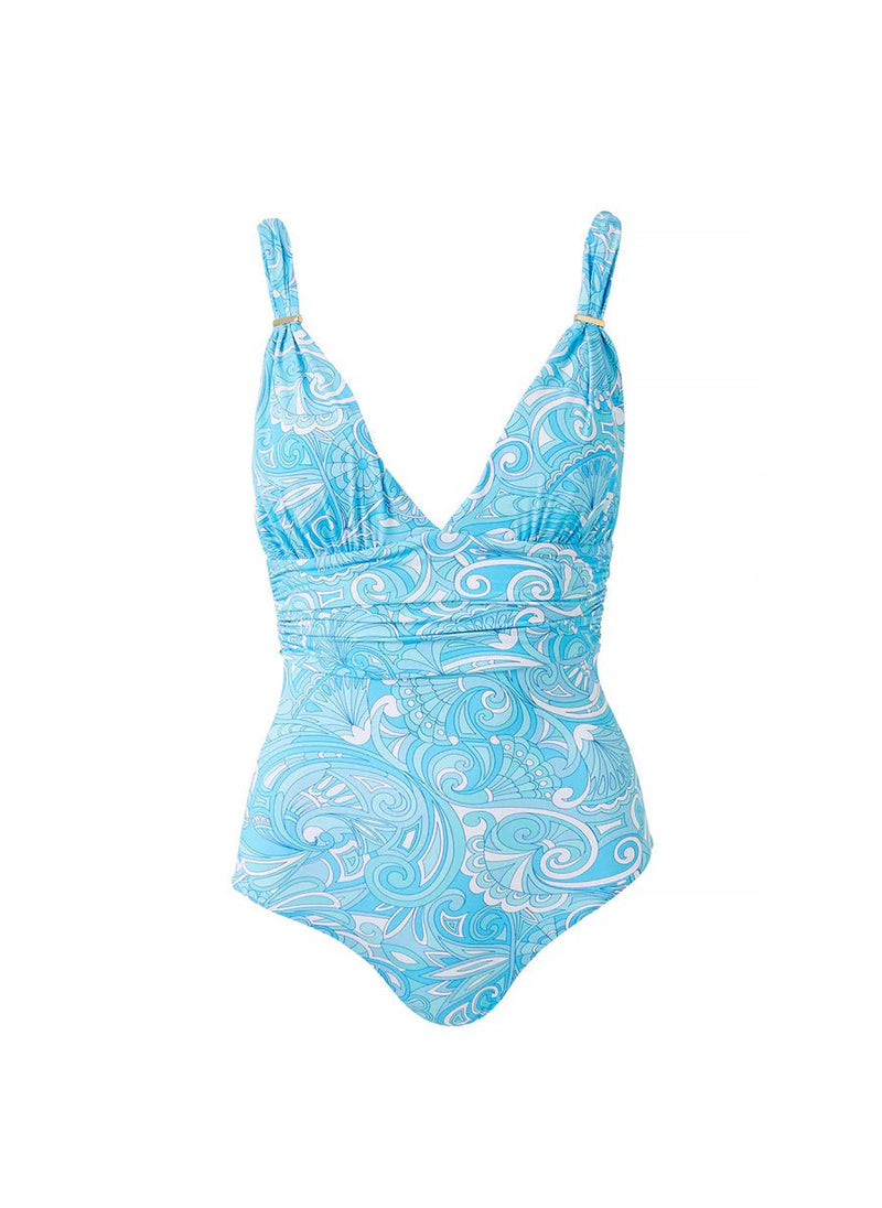 One-Piece Melissa Odabash Panarea Over The Shoulder Ruched One-Piece Mirage Blue Apoella