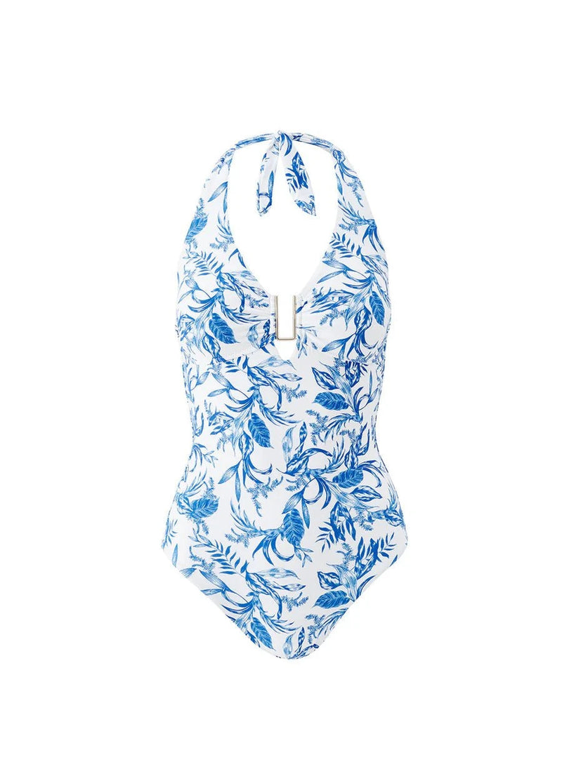 One-Piece Melissa Odabash Tampa Halter U-trim One Piece Blue Leaf Apoella