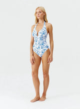 One-Piece Melissa Odabash Tampa Halter U-trim One Piece Blue Leaf Apoella