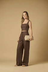 Pants APOELLA Eliana Linen Pleated Pants Espresso Apoella