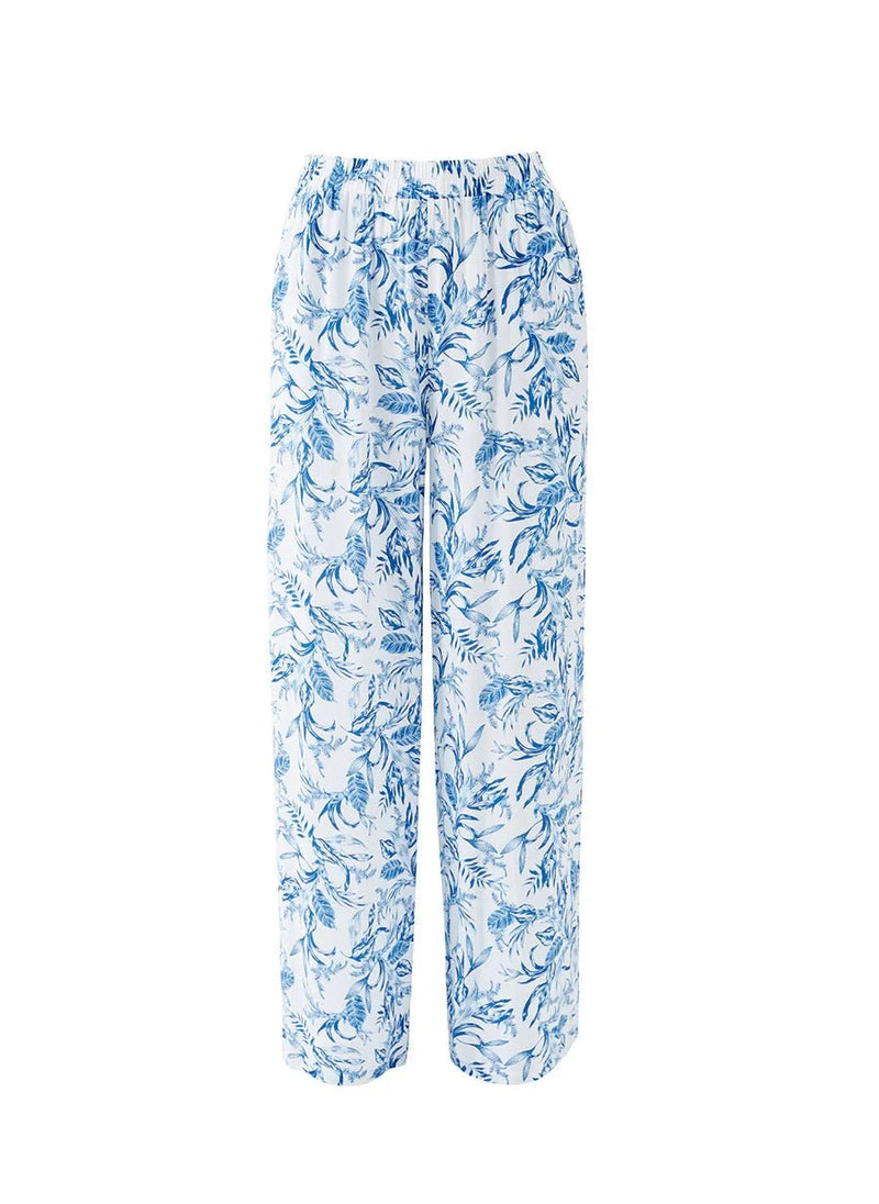 Pants Melissa Odabash Olivia Elastic Waist Straight Leg Pants Blue Leaf Apoella