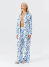 Pants Melissa Odabash Olivia Elastic Waist Straight Leg Pants Blue Leaf Apoella