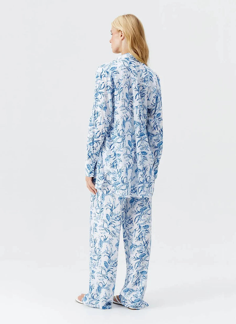 Pants Melissa Odabash Olivia Elastic Waist Straight Leg Pants Blue Leaf Apoella