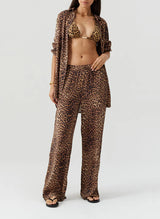 Pants Melissa Odabash Olivia Elastic Waist Straight Pants Cheetah Apoella