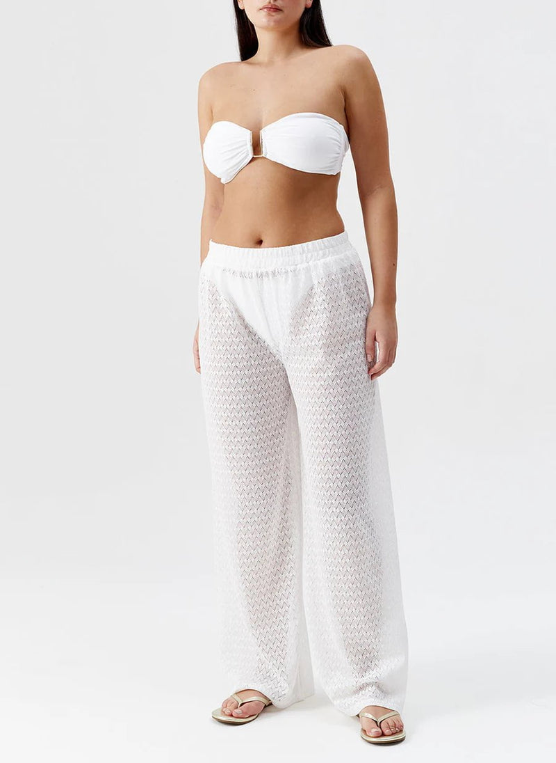 Pants Melissa Odabash Sienna Elasticated Waist Flared Knit Pants White Apoella