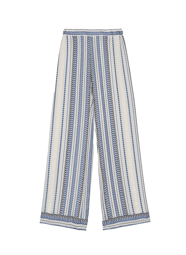 Pants Zeus n Dione Abaton Cropped Textured Silk Pants Ivory/Navy Apoella