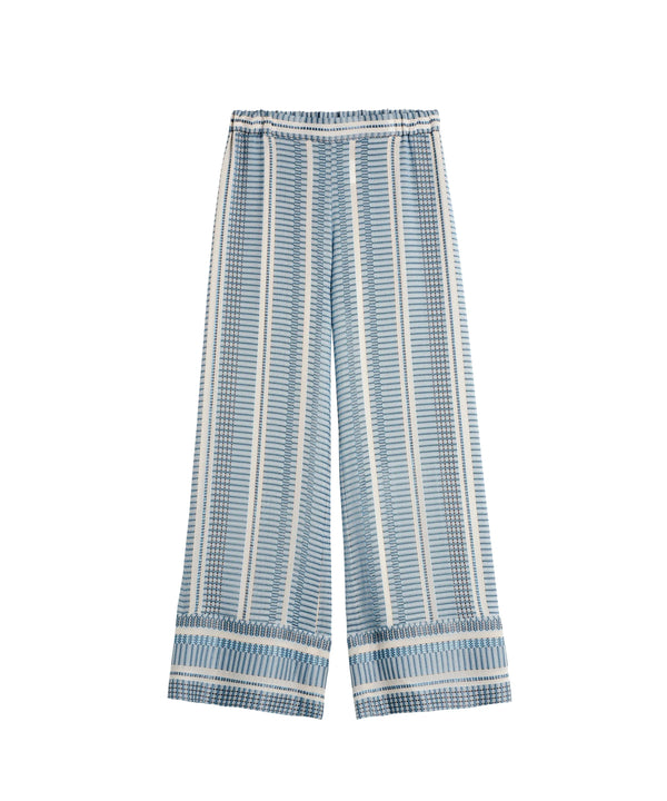 Pants Zeus n Dione Abaton Cropped Textured Silk Pants Ivory/Sky Blue Apoella